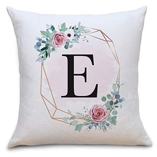 OWLBOOK Blumenkranz Flauschige Kissenhülle mit Buchstaben E Deko Idee für Wohnzimmer Wohnung Bett Couch zum GeburtstagValentinstag von OWLBOOK