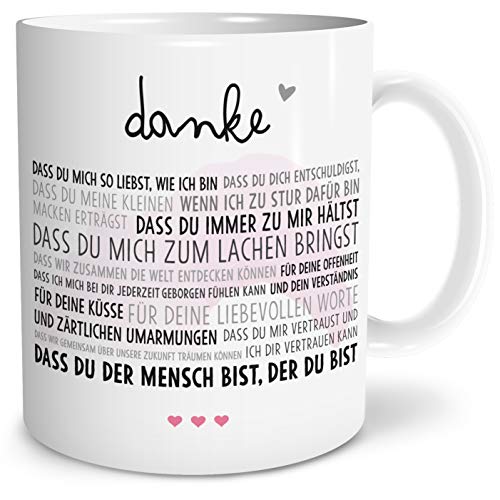 OWLBOOK® Danke Liebe Geschenke für Frauen Männer Geschenkideen Freundin Ehefrau Partner zum Geburtstag Valentinstag Jahrestag Weihnachten Keramik 300 ml von OWLBOOK