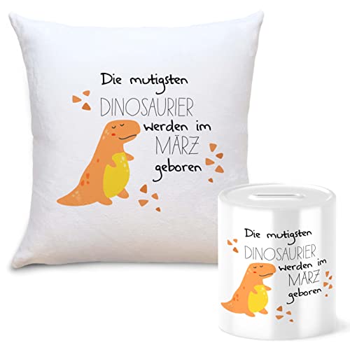 OWLBOOK Die mutigsten Dinos Geschenkset Kinder Spardose und Kissen für Kinder Baby Junge Mädchen zum Geburtstag Geburt von OWLBOOK