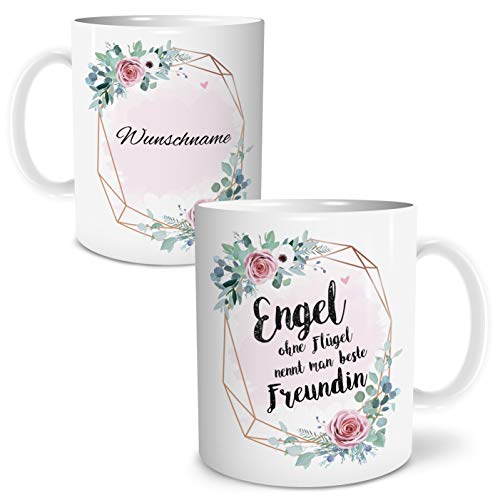 OWLBOOK® Personalisierte Geschenke für Frauen Tasse Personalisiert Engel beste Freundin Tasse mit Spruch Geschenke Geschenkideen für die beste Freundin zum Geburtstag Keramik 300 ml von OWLBOOK