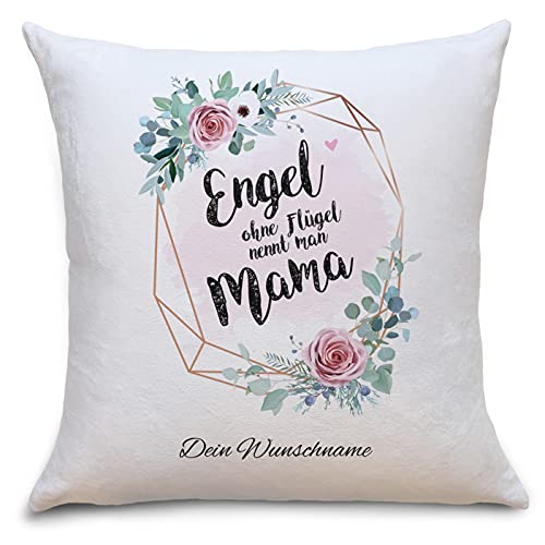 OWLBOOK Engel Mama Flauschige Kissenhülle mit Sprüchen Personalisiert mit Namen Geschenke Geschenkideen für Mama zum Geburtstag von OWLBOOK