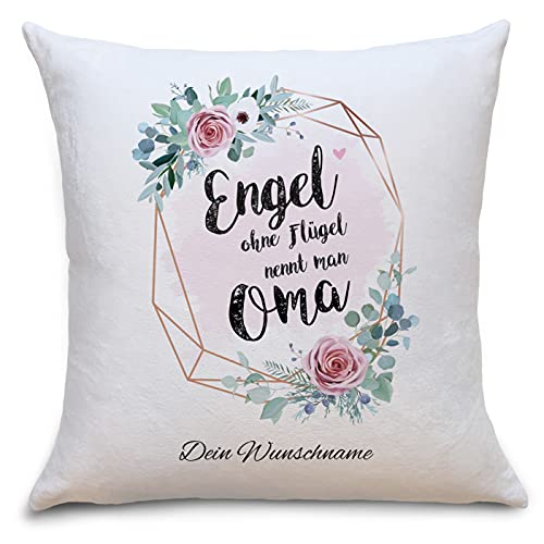 OWLBOOK Engel Oma Flauschige Kissenhülle mit Sprüchen Personalisiert mit Namen Geschenke Geschenkideen für Oma zum Geburtstag von OWLBOOK