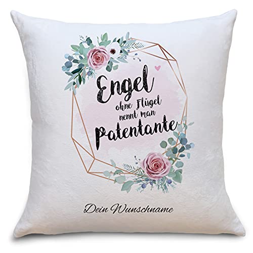 OWLBOOK Engel Patentante Flauschiges Kissen mit Aufdruck Personalisiert mit Namen Geschenke Geschenkideen für Patentante Patin zum Geburtstag Zierkissen mit Füllung von OWLBOOK