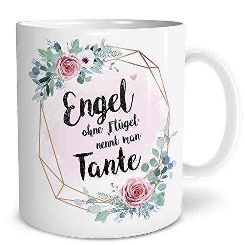 OWLBOOK® Tasse für Tante Geschenk für Tante Schwester Engel Tante Tasse mit Spruch Geschenke Geschenkideen für Tante zum Geburtstag Geburt und Schwangerschaft Keramik 300 ml von OWLBOOK