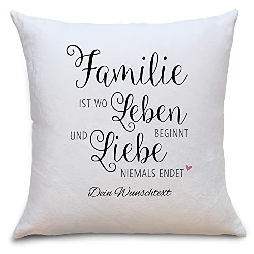 OWLBOOK Familie ist Flauschiges Kissen mit Spruch Personalisiert mit Namen Geschenke Geschenkideen für die Familie zum GeburtstagValentinstag Zierkissen mit Füllung von OWLBOOK