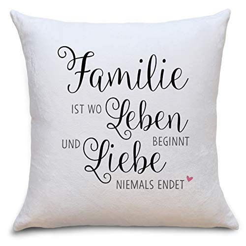 OWLBOOK Familie ist Flauschiges Kissen mit Motiv Geschenke Geschenkideen für Liebespaare zum GeburtstagValentinstag Zierkissen mit Füllung von OWLBOOK