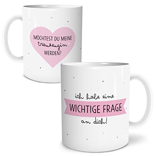 OWLBOOK® Frage Trauzeugin fragen Tasse mit Spruch Geschenke Geschenkideen für Trauzeugin zur Hochzeit & Verlobung 300 ml Keramik von OWLBOOK