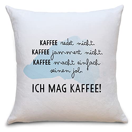 OWLBOOK Ich mag Kaffee Flauschiges Kissen mit Sprüchen Deko Idee für die Küche Wohnung Büro zum Geburtstag Zierkissen mit Füllung von OWLBOOK