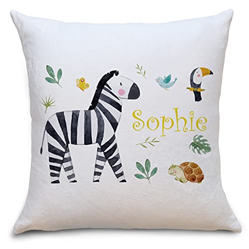 OWLBOOK Zebra Safari Tiere Flauschiges Kissen mit Füllung Personalisiert mit Namen Geschenke Geschenkideen für die Familie zum Geburtstag Geburt Junge Mädchen von OWLBOOK