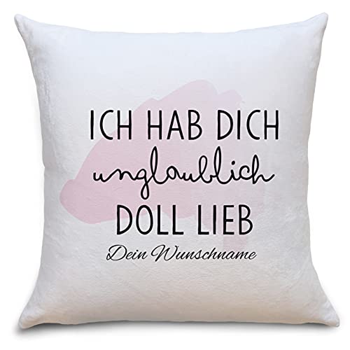 OWLBOOK unglaublich doll lieb Flauschiges Kissen mit Spruch Personalisiert mit Namen Geschenke Geschenkideen für Frauen zum Valentinstag Zierkissen mit Füllung von OWLBOOK