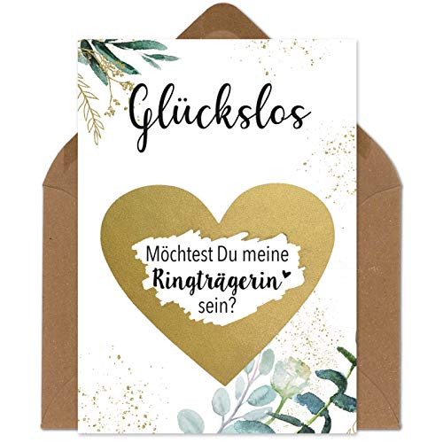 OWLBOOK Rubbelkarte Ringträgerin Fragen Karte mit Rubbelherz Gold Geschenke Geschenkideen für die beste Freundin zur Hochzeit & Verlobung von OWLBOOK