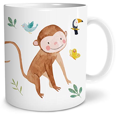 OWLBOOK® Geschenke für Kinder Mitbringsel Kindergeburtstag Safari Affe Kinder Tasse Geschenke Geschenkideen für Jungs Jungen zum Geburtstag Taufe Kindertasse Trinkbecher Keramik 300 ml von OWLBOOK