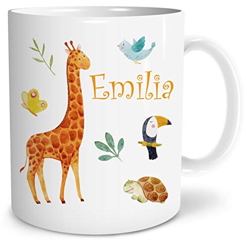OWLBOOK® Personalisierte Tasse für Kinder Personalisiert Safari Giraffe Kinder Geschenke Geschenkideen für Kinder Junge Mädchen zum Geburtstag Schulanfang Kindertasse Keramik 300 ml von OWLBOOK