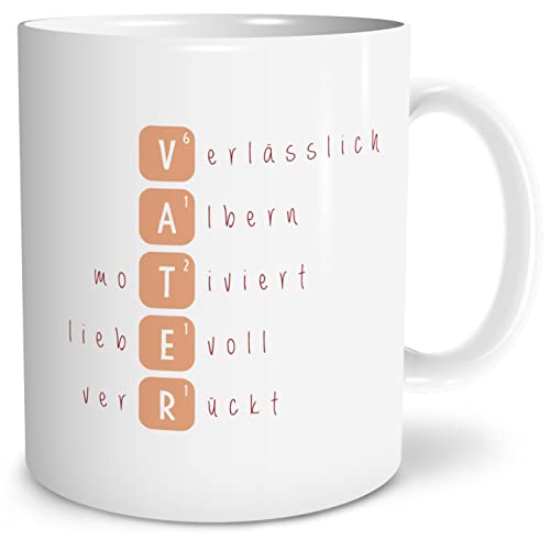 OWLBOOK® Gescheke für Papa Geschenke für Männer Scrabble Vater Tasse mit Spruch für Papa zum Vatertag Keramik 300 ml von OWLBOOK