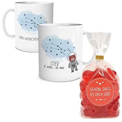 OWLBOOK® Personalisierte Geschenke Tasse Personalisiert Sternzeichen Geschenke Stier für Kinder Tasse mit Spruch Fruchtgummi Sternzeichen Geschenke Stier zum Geburtstag Keramik 300 ml von OWLBOOK