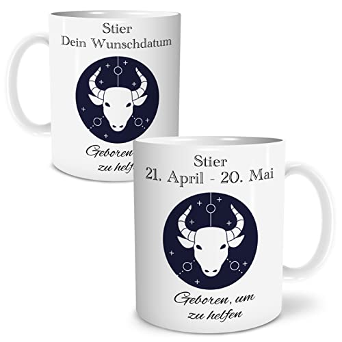 OWLBOOK® Personalisierte Geschenke Tasse Personalisiert Sternzeichen Stier Tasse mit Spruch Sternzeichen Geschenke Stier zum Geburtstag Weihnachten Keramik 300 ml von OWLBOOK