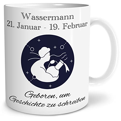OWLBOOK® Sternzeichen Wassermann Tasse mit Spruch mit Sternzeichen zum Geburtstag Keramik 300 ml von OWLBOOK