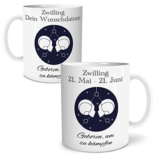 OWLBOOK® Personalisierte Geschenke Tasse Personalisiert Sternzeichen Zwilling Tasse mit Spruch Sternzeichen Geschenke Zwillinge zum Geburtstag Weihnachten Keramik 300 ml von OWLBOOK