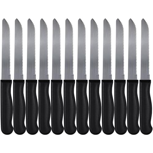 OWLMATE 12 Stück Brotmesser Wellenschliff Schwarz Frühstücksmesser aus Edelstahl Buttermesser - Brötchenmesser - Tomatenmesser&Spülmaschinenfest von OWLMATE