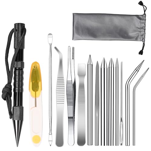 OWLMATE 14-Teilig Paracord Nadel Set, Paracord Set, Paracord Nadel Edelstahl-Schnürnadeln, Glättungswerkzeug, Knotter, Schwarz von OWLMATE
