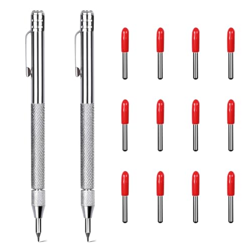 OWLMATE 2 Stück Wolframcarbid Stift, Anreißnadel Hartmetall mit Magnet, Anreissnadel mit 12 Ersatz Red Hat Markierspitzen für Glas/Keramik/gehärteter Stahl/Blech von OWLMATE