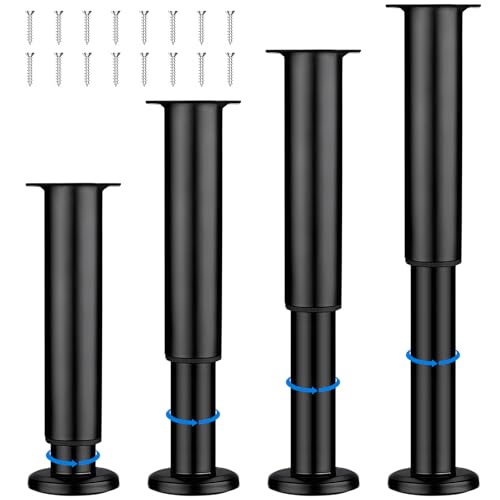 OWLMATE 4 Stück Möbelfüße Höhenverstellbar 25-43cm Möbelfüße Verstellbar Metall Schwarz Möbelfüsse für Fernsehschrank Sofa Lehrstuhl Badezimmerschrank von OWLMATE