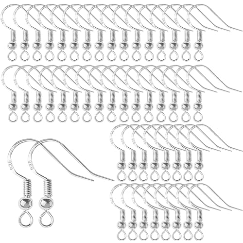 OWLMATE 50 Stück Silber Ohrringe Selber Machen Set, Ohrhänger 925 mit Perlen und Spule, DIY Schmuckherstellung von OWLMATE