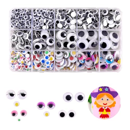 OWLMATE 750 Stück Wackelaugen Selbstklebend Groß Googly Eyes Augen zum Aufkleben Klebeaugen Selbstklebend für DIY Scrapbooking Handwerk (Weiße/Farbe) von OWLMATE