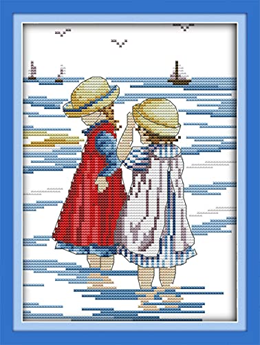 Kreuzstich Stickpackungen Vorgedruckt, OWN4B Schwestern am Strand Bilder 11CT 9,4x13,8 Zoll DIY Stickpackung Set Kreuzstich Stickpackungen Vorgedruckt, OWN4B Schwestern am Strand Bilder 11CT 9,4x13,8 Zoll DIY Stickpackung Set von OWN4B