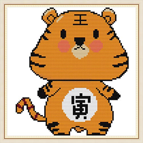 OWN4B Kreuzstich Kits geprägt Chinesisches Sternzeichen – Tiger gedrucktes Muster 11CT 27,9 x 27,9 cm DIY Stickerei Kit (Tiger) von OWN4B
