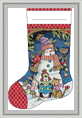 OWN4B Kreuzstich-Set, vorgedruckt, Weihnachtsstrumpf-Gesang, geprägtes Muster, 11 CT, 43,9 x 63 cm, DIY-Stickset (Socke 2) von OWN4B