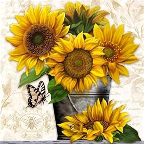 OWN4B Kreuzstich Stickpackungen Vorgedruckt, Sonnenblumen und Schmetterling Bilder 11CT 14,2x14,2 Zoll DIY Stickpackung Set von OWN4B
