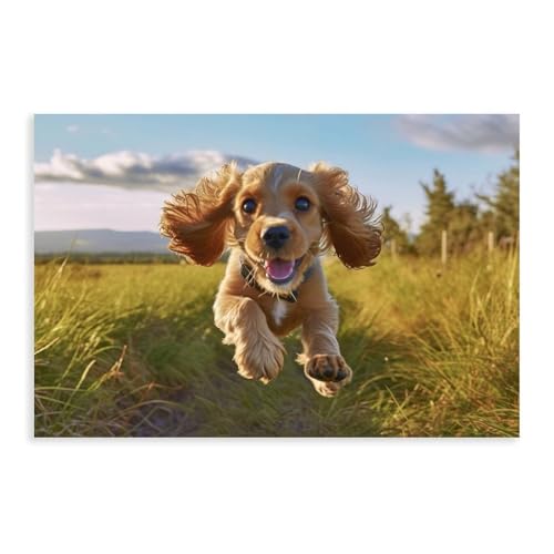 Joyful Cocker Spaniel in Motion Leinwand-Poster Schlafzimmer Dekor Sport Landschaft Büro Zimmer Dekor Geschenk ungerahmt 30 x 45 cm von OWNPET