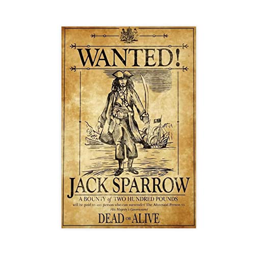 OWNPET Jack Sparrow Wanted, Leinwand-Poster, Wandkunst, Dekor, Bild, Gemälde für Wohnzimmer, Schlafzimmer, Dekoration, ungerahmt, 30 x 45 cm von OWNPET