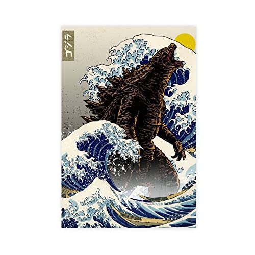 OWNPET Japanische riesige Welle Godzilla-Leinwand-Poster, Wandkunst, Dekordruck, Bild, Gemälde für Wohnzimmer, Schlafzimmer, Dekoration, ungerahmt, 30 x 45 cm von OWNPET