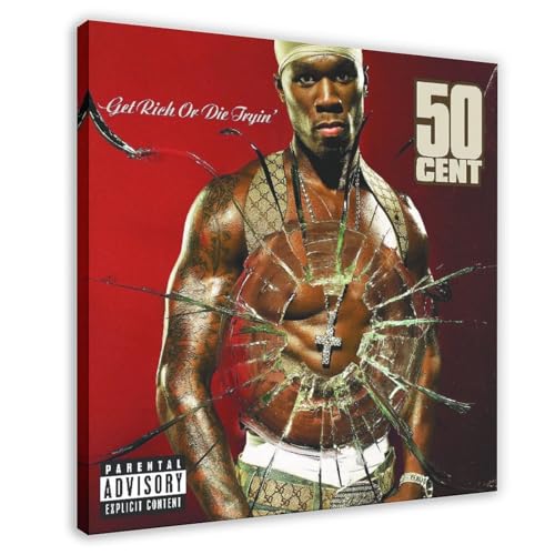 Sänger 50 Cent Get Rich Or Die Tryin Musik Cover Leinwand Poster Schlafzimmer Dekor Sport Landschaft Büro Zimmer Dekor Geschenk Rahmen-Stil 30 x 30 cm von OWNPET