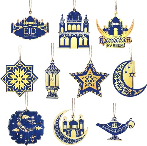 20 Stück Ramadan Ornamente Holz Eid Mubarak Ornamente Ramadan Mubarak Eid Dekorationen Eid Al Fitr Mond Stern hängende Ornament Hängende für Ramadan Eid Mubarak Islam DIY Festival Dekorationen von OWOAOOwl