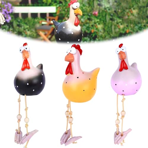 Keramik Huhn Gartendeko,3Pcs Handarbeit Gartenstatue Dekorative Henne Gartenstecker,Gartendeko Huhn Deko,Gartenfigur Gartendekoration,Harz Statue Bauernhof Balkon Wohnzimmer Deko,Dekorative Henne von OWOAOOwl