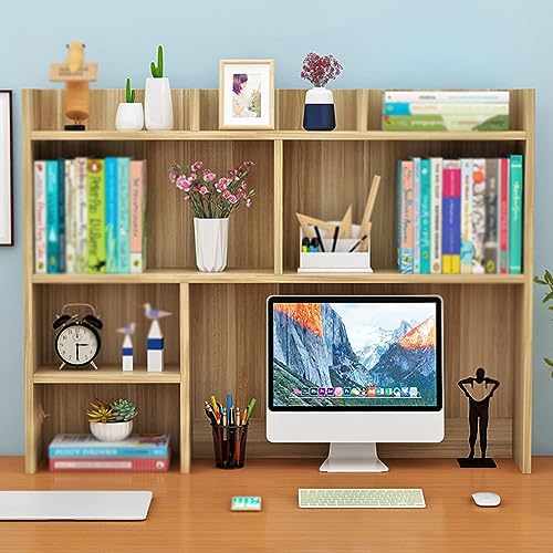 Büroregal nizer – Schreibtisch-Bücherregal für Zuhause, Wohnheim und Büro – Stilvolle und funktionale Aufbewahrungslösung für den Schreibtisch, ideal für Dekoration und Nisierung, helle Walnussfarbe, von OWOHYG