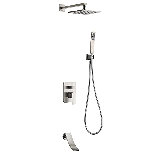 Duscharmatur-System-Mischbatterie-Set, Duscharmaturen mit Wasserfall-Wannenauslauf, Messing 3-Funktions-Badezimmerarmatur Dusche Regenfall, Duschsystem-Set mit Handbrause und Brauseschlauch-Set, Bürs von OWOHYG