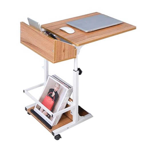 Höhenverstellbarer Laptop-Betttisch auf Rädern, tragbarer mobiler Schreibtisch für das Home Office, Holz-Beistelltisch für das Sofa, rollbarer Nachttisch, vielseitige Arbeitsstation für Laptops von OWOHYG
