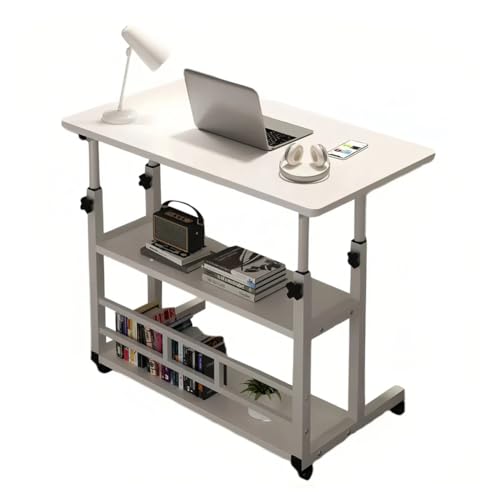 Höhenverstellbarer Rollschreibtisch, tragbarer Nachttisch mit Rädern, platzsparende Büro- und Schlafzimmermöbel, weiß, 60 × 40 cm, 2 Ablageflächen zur Aufbewahrung), weiß, 60 × 40 cm (23,6 × 15,7 Zol von OWOHYG