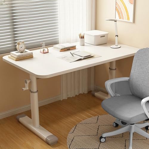 Moderner, weißer, Kleiner Computertisch mit höhenverstellbarem Drehknopf-Stehtisch für das Home Office oder eine kleine Wohnung, weiß, 100 cm von OWOHYG