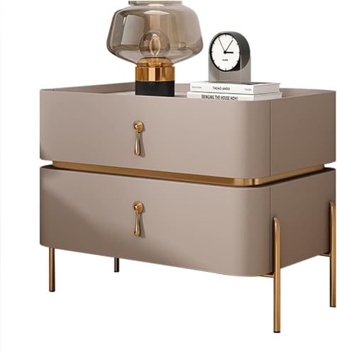 Moderner Nachttisch im Mid-Century-Stil mit Metallbeinen und 2 Schubladen – schicker Beistelltisch für Wohnzimmer oder Schlafzimmer – elegante Wohnkultur und funktionale Aufbewahrungslösung, Khaki, 4 von OWOHYG
