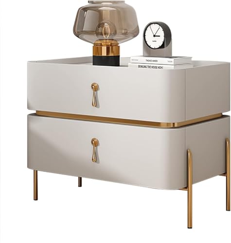 Moderner Nachttisch im Mid-Century-Stil mit Metallbeinen und 2 Schubladen – schicker Beistelltisch für Wohnzimmer oder Schlafzimmer – elegante Wohnkultur und funktionale Aufbewahrungslösung, Weiß, 40 Moderner Nachttisch im Mid-Century-Stil mit Metallbeinen und 2 Schubladen – schicker Beistelltisch für Wohnzimmer oder Schlafzimmer – elegante Wohnkultur und funktionale Aufbewahrungslösung, Weiß, 40 von OWOHYG