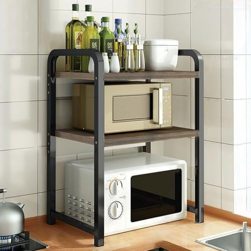 OWOHYG 2-stufiger Mikrowellen-Regalständer, Küchenarbeitsplatten-Nizer, Desktop-Druckerständer, vielseitige Aufbewahrungslösung für Home-Office- und Küchengeräte, dreilagig, gebogen, schwarz von OWOHYG
