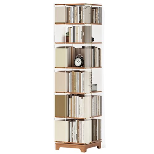 OWOHYG 5-stöckiges drehbares Regal aus Massivholz und Acryl, mehrschichtiges Aufbewahrungsregal für platzsparende Aufbewahrung – ideal für Wohnzimmer, Schlafzimmer, Schule (transparent, 186 x 40 cm) von OWOHYG