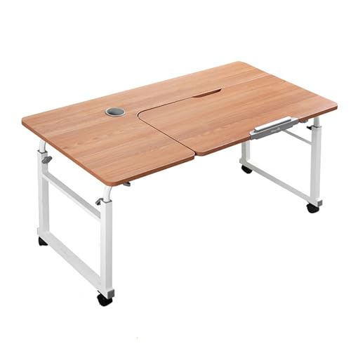 OWOHYG Betttisch mit Rollen, Betttisch mit Rollen, höhenverstellbar, verstellbare, neigbare Tischplatte, Computertisch, Steharbeitsplatzwagen, für den Heimgebrauch, Teak, 120 cm von OWOHYG