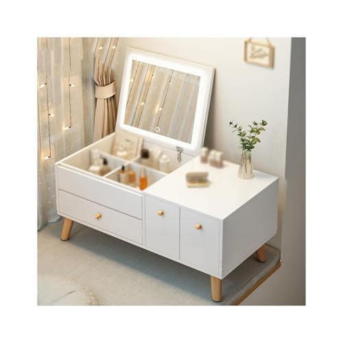 OWOHYG Eck-Schminktisch mit Spiegel und LED-Licht, moderner großer Kosmetiktisch mit Schubladen für das Schlafzimmer, stilvoller Schminktisch für modische Räume, Weiß, MIT LICHT_80CM OWOHYG Eck-Schminktisch mit Spiegel und LED-Licht, moderner großer Kosmetiktisch mit Schubladen für das Schlafzimmer, stilvoller Schminktisch für modische Räume, Weiß, MIT LICHT_80CM von OWOHYG