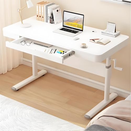OWOHYG Höhenverstellbarer Schreibtisch mit Schublade, Arbeitstisch aus Massivholz, Büroschreibtisch mit Kurbel, Home-Office-Möbel, ergonomische Arbeitsplatzlösung, Weiß, 100 x 60 cm OWOHYG Höhenverstellbarer Schreibtisch mit Schublade, Arbeitstisch aus Massivholz, Büroschreibtisch mit Kurbel, Home-Office-Möbel, ergonomische Arbeitsplatzlösung, Weiß, 100 x 60 cm von OWOHYG